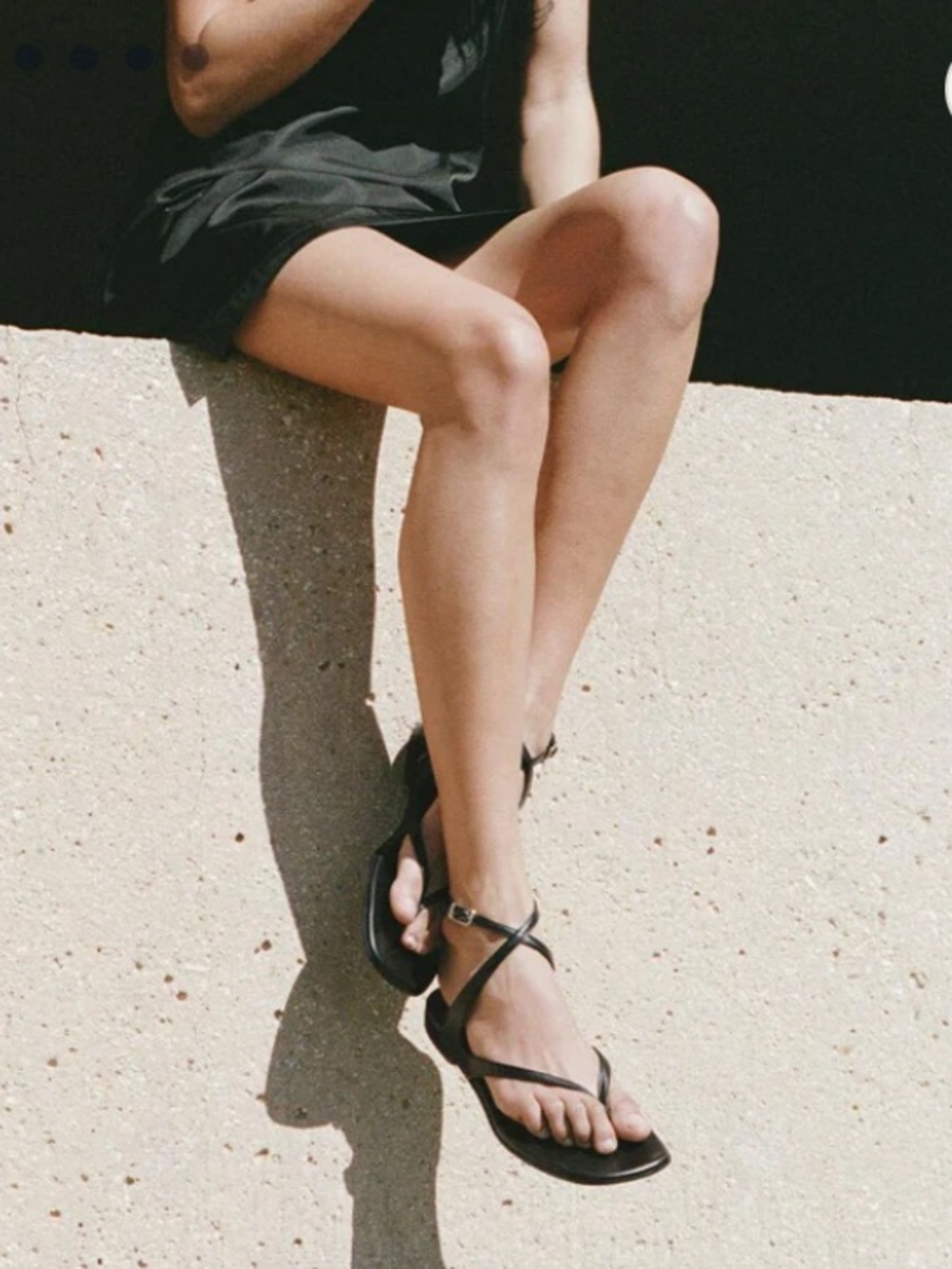 Margaux Black Leather Ankle-Strap Thong Sandal - Picture 2 of 4